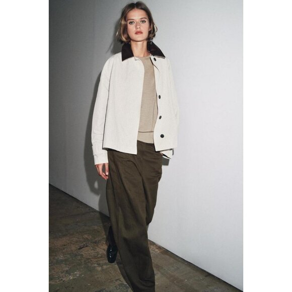 ZARA ZW COLLECTION LEATHER COLLAR SHORT TRENCH COAT - Picture 2 of 9